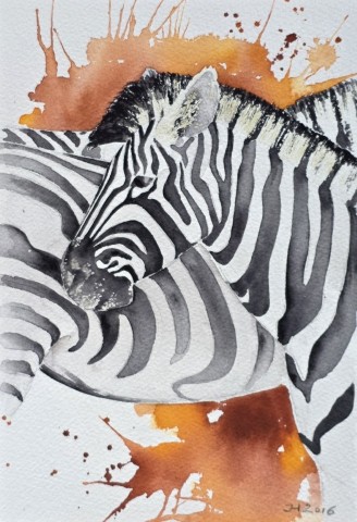Aquarellbild zweierZebras vor weissem Hintergrund